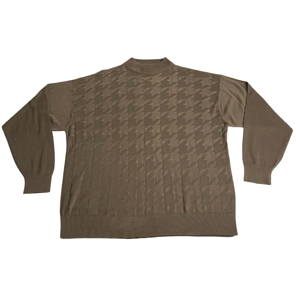 Vintage 90s Trust Sweater Mens 2XL Brown Houndstooth Mock Neck Grandpa Preppy